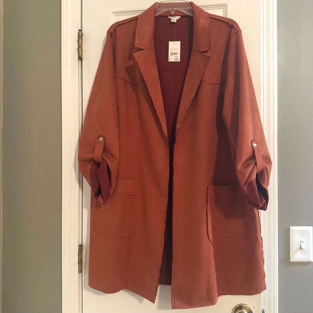 Est. 1946 Burnt Orange Rust Color 3/4 Sleeve Blazer Sz XL Trench Style Jacket